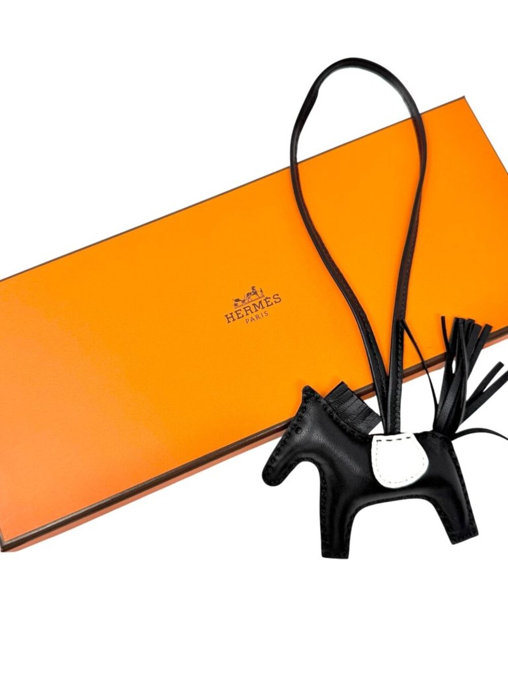 HERMES Rodeo Grigri PM Milo & Alligator Leather Noir & Nata Bag Charm